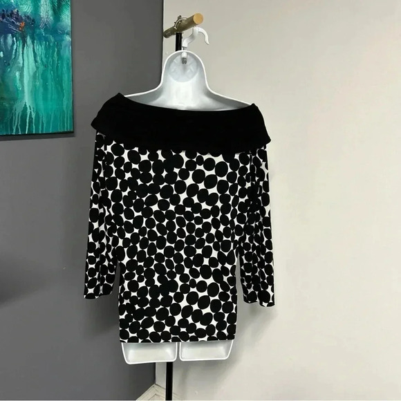 Rafaella Women’s Large Top Black White Polka Dot Off Shoulder Romantic Fairycore - Picture 7 of 10